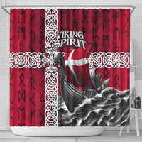 Denmark Viking Longship Shower Curtain Norse Rune & Celtic Cross Danish Flag