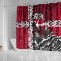 Denmark Viking Longship Shower Curtain Norse Rune & Celtic Cross Danish Flag