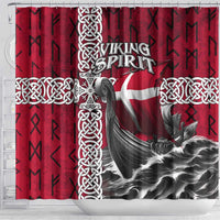 Denmark Viking Longship Shower Curtain Norse Rune & Celtic Cross Danish Flag