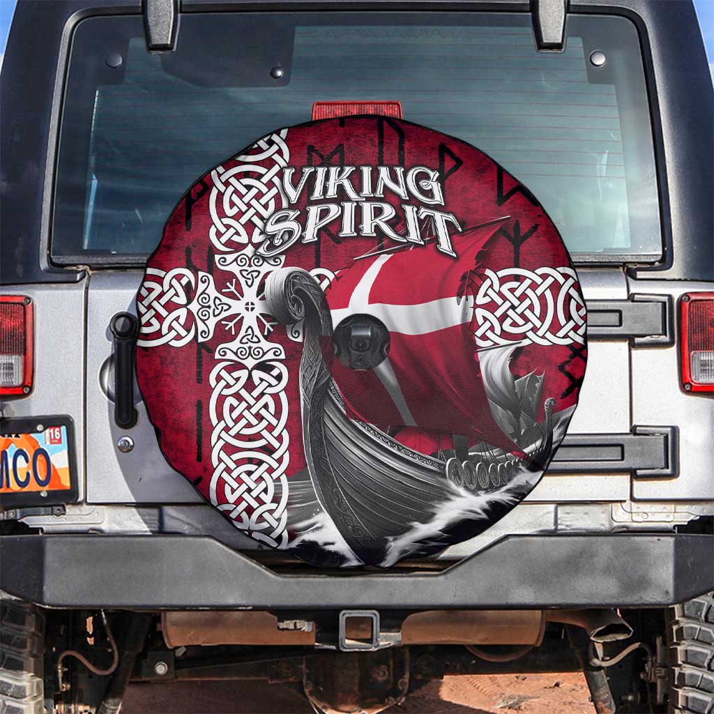 Denmark Viking Longship Spare Tire Cover Norse Rune & Celtic Cross Danish Flag