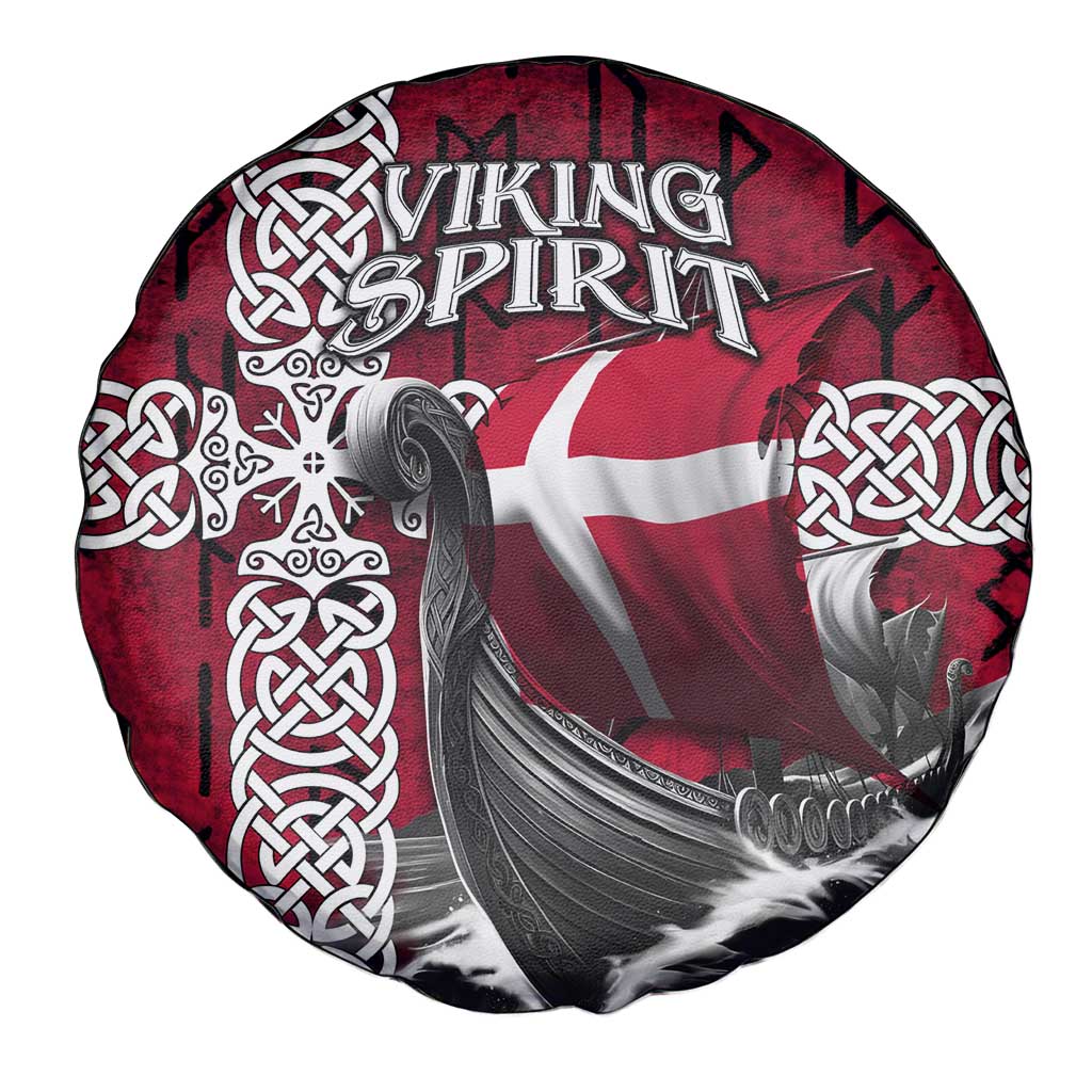 Denmark Viking Longship Spare Tire Cover Norse Rune & Celtic Cross Danish Flag