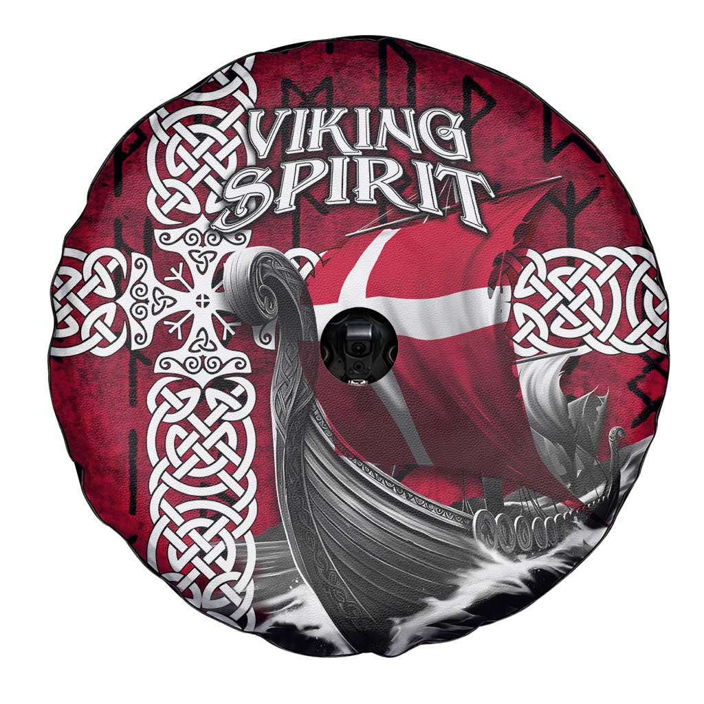 Denmark Viking Longship Spare Tire Cover Norse Rune & Celtic Cross Danish Flag
