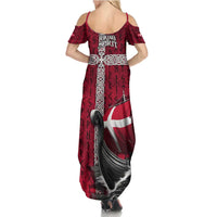Denmark Viking Longship Summer Maxi Dress Norse Rune & Celtic Cross Danish Flag