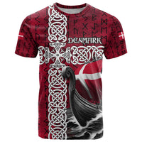 Denmark Viking Longship T Shirt Norse Rune & Celtic Cross Danish Flag