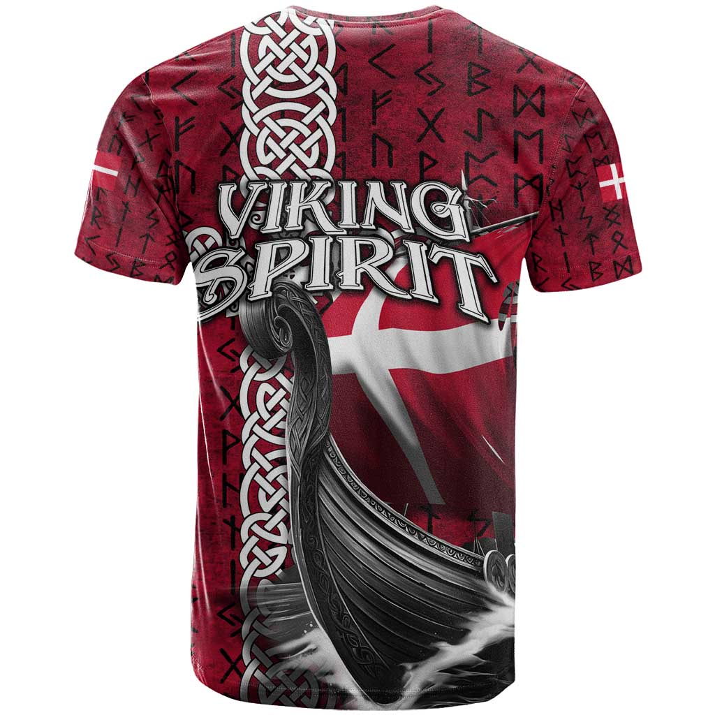 Denmark Viking Longship T Shirt Norse Rune & Celtic Cross Danish Flag
