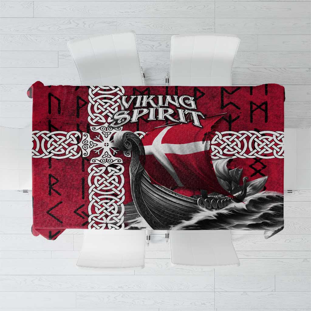Denmark Viking Longship Tablecloth Norse Rune & Celtic Cross Danish Flag