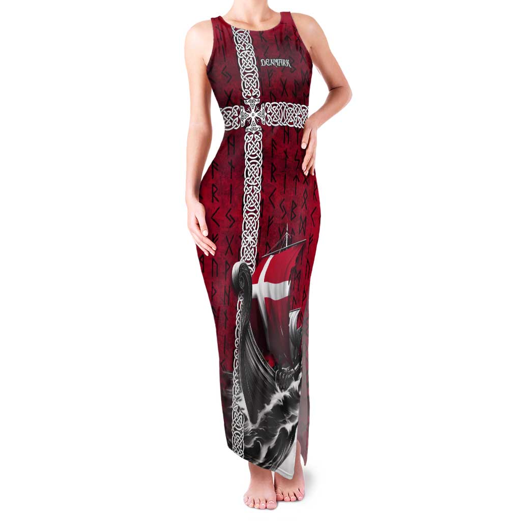Denmark Viking Longship Tank Maxi Dress Norse Rune & Celtic Cross Danish Flag