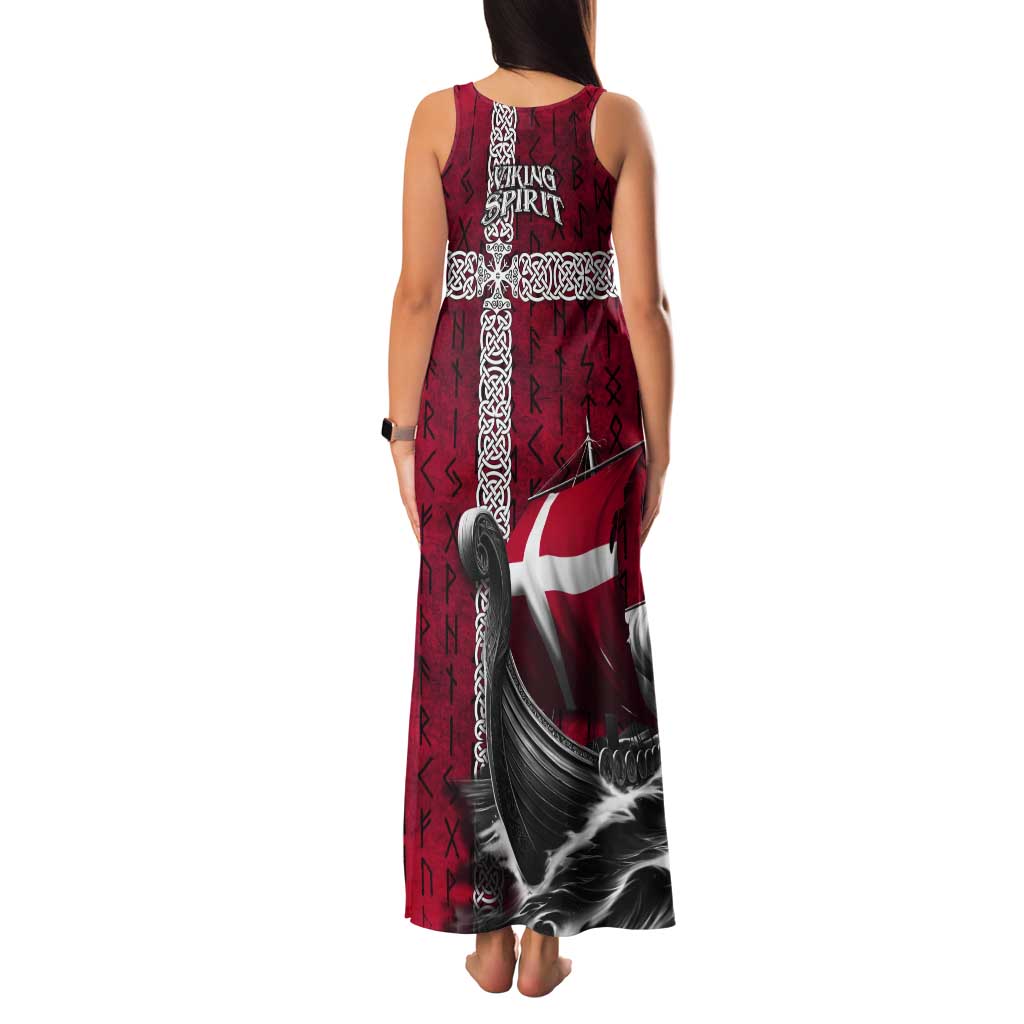 Denmark Viking Longship Tank Maxi Dress Norse Rune & Celtic Cross Danish Flag