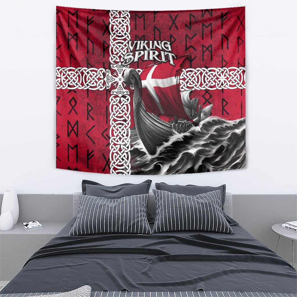Denmark Viking Longship Tapestry Norse Rune & Celtic Cross Danish Flag