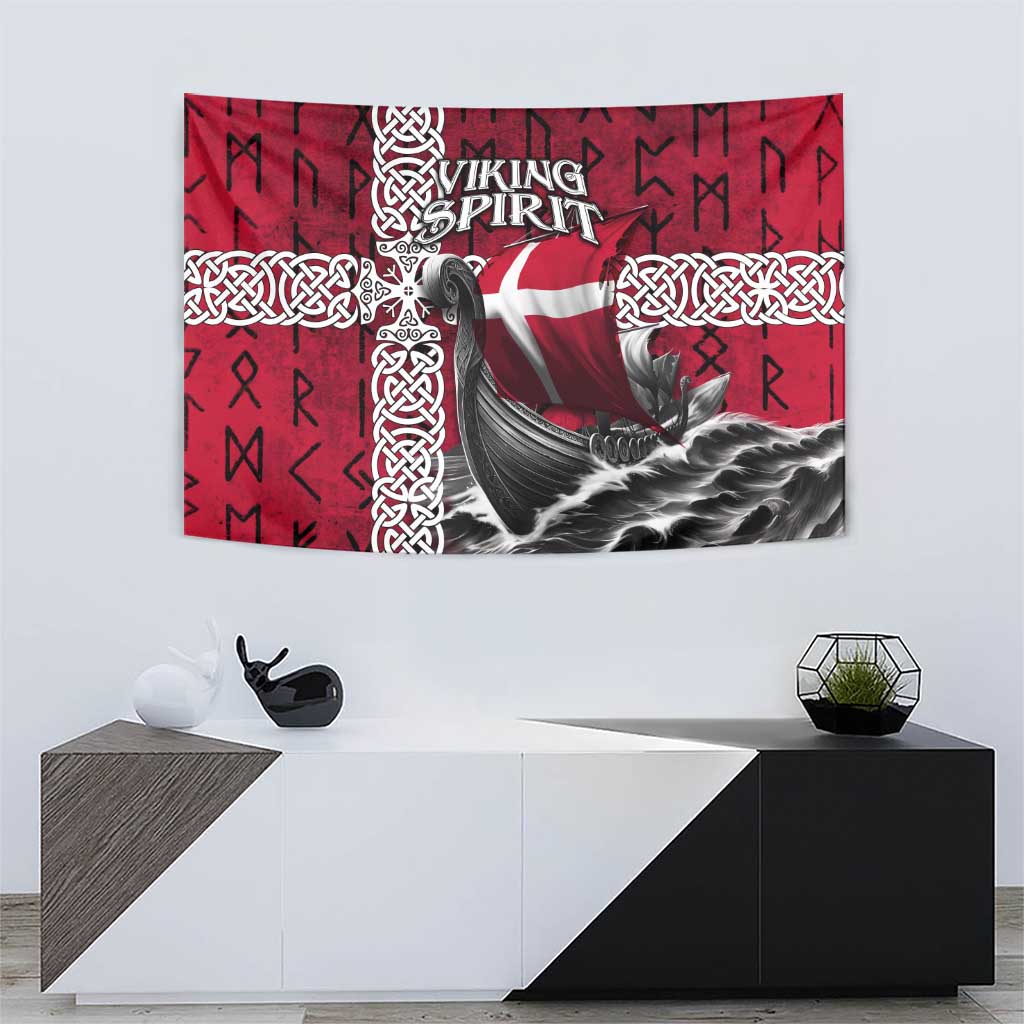Denmark Viking Longship Tapestry Norse Rune & Celtic Cross Danish Flag