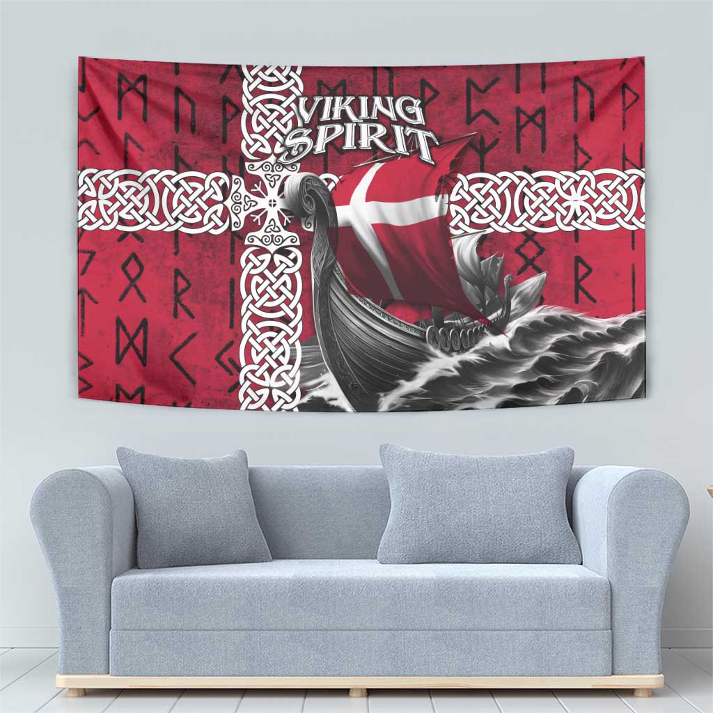 Denmark Viking Longship Tapestry Norse Rune & Celtic Cross Danish Flag