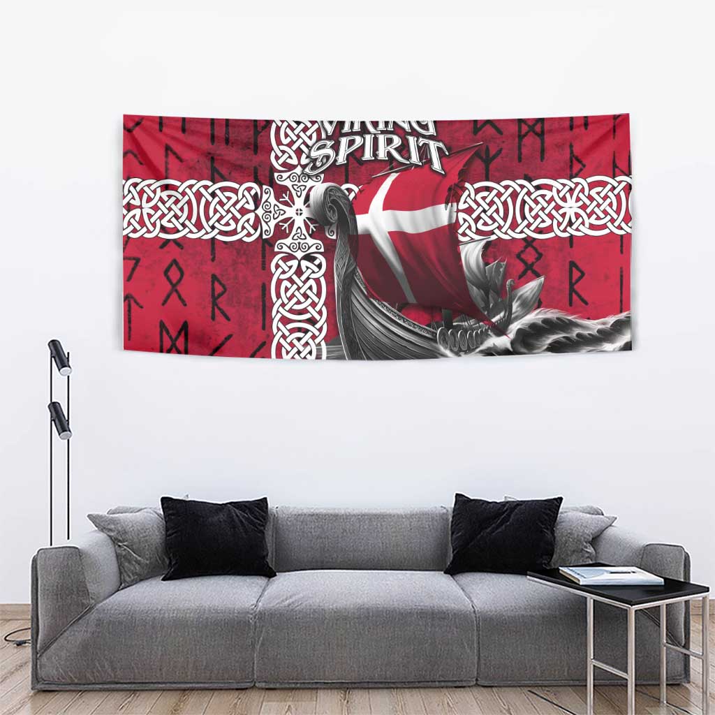 Denmark Viking Longship Tapestry Norse Rune & Celtic Cross Danish Flag