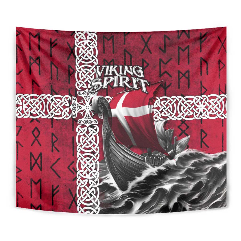 Denmark Viking Longship Tapestry Norse Rune & Celtic Cross Danish Flag