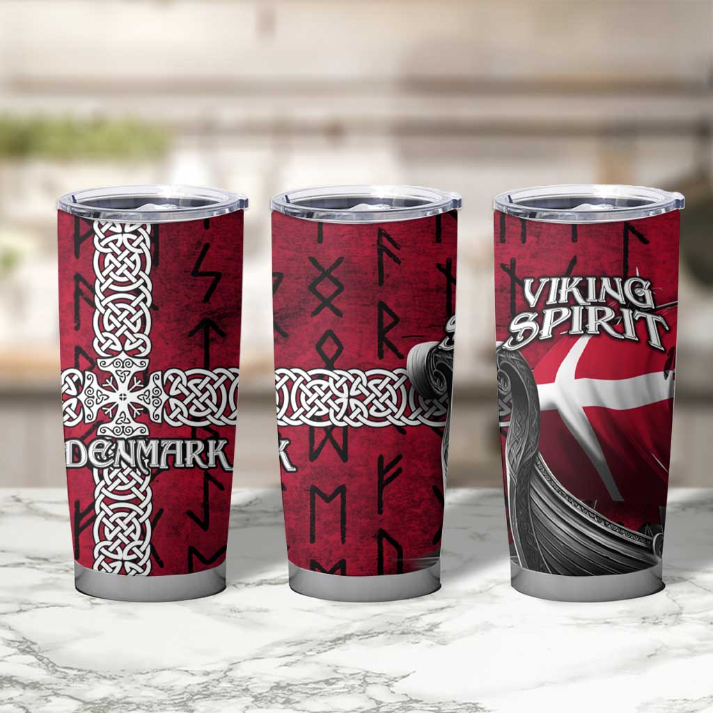 Denmark Viking Longship Tumbler Cup Norse Rune & Celtic Cross Danish Flag
