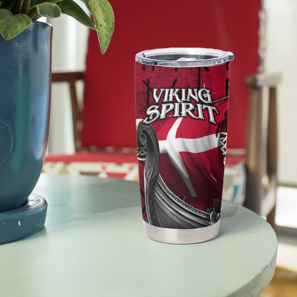 Denmark Viking Longship Tumbler Cup Norse Rune & Celtic Cross Danish Flag