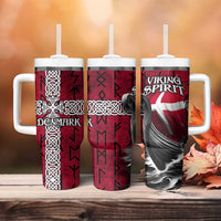 Denmark Viking Longship Tumbler With Handle Norse Rune & Celtic Cross Danish Flag