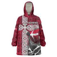 Denmark Viking Longship Wearable Blanket Hoodie Norse Rune & Celtic Cross Danish Flag