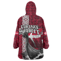 Denmark Viking Longship Wearable Blanket Hoodie Norse Rune & Celtic Cross Danish Flag