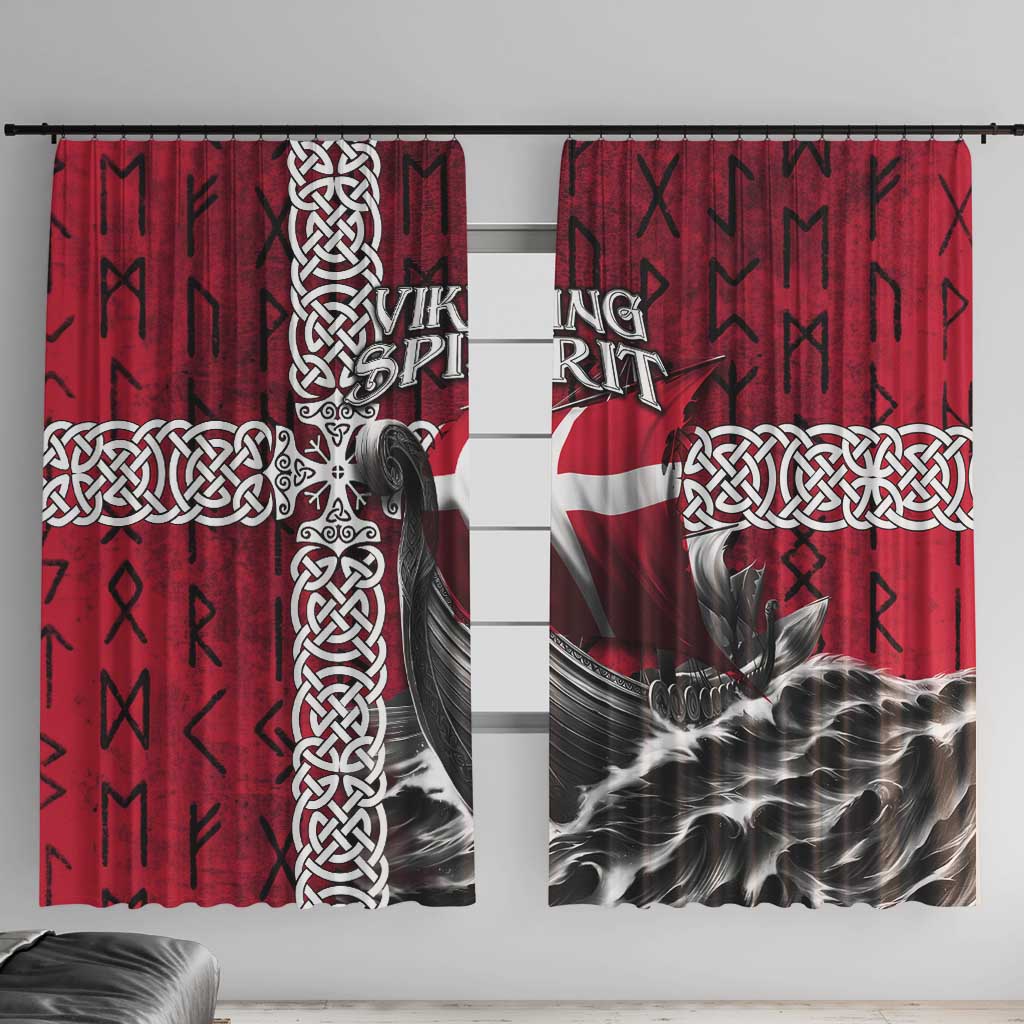 Denmark Viking Longship Window Curtain Norse Rune & Celtic Cross Danish Flag