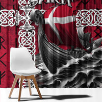 Denmark Viking Longship Window Curtain Norse Rune & Celtic Cross Danish Flag