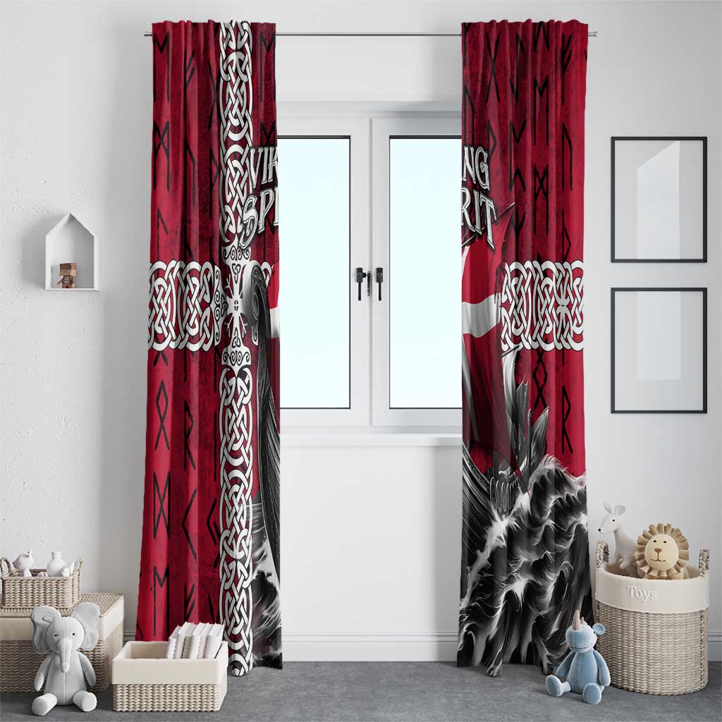 Denmark Viking Longship Window Curtain Norse Rune & Celtic Cross Danish Flag