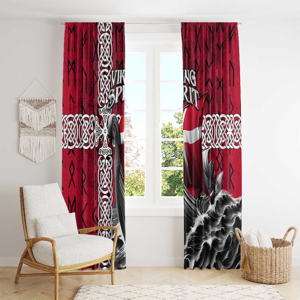 Denmark Viking Longship Window Curtain Norse Rune & Celtic Cross Danish Flag