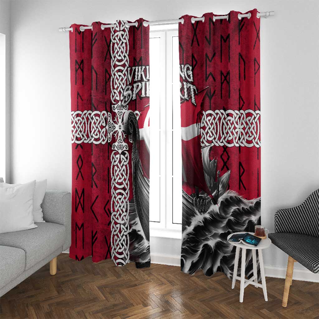 Denmark Viking Longship Window Curtain Norse Rune & Celtic Cross Danish Flag