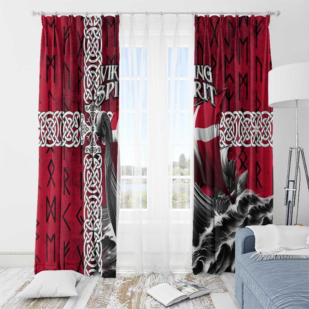 Denmark Viking Longship Window Curtain Norse Rune & Celtic Cross Danish Flag