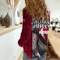 Denmark Viking Longship Women Casual Shirt Norse Rune & Celtic Cross Danish Flag