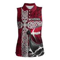 Denmark Viking Longship Women Sleeveless Polo Shirt Norse Rune & Celtic Cross Danish Flag