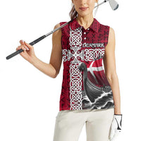 Denmark Viking Longship Women Sleeveless Polo Shirt Norse Rune & Celtic Cross Danish Flag