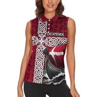 Denmark Viking Longship Women Sleeveless Polo Shirt Norse Rune & Celtic Cross Danish Flag