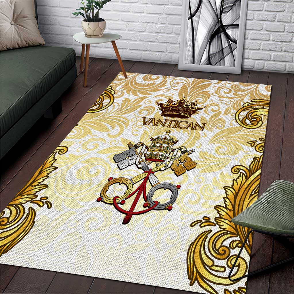 Vatican Gold Baroque Area Rug Papal Crown & Keys Vintage Catholic