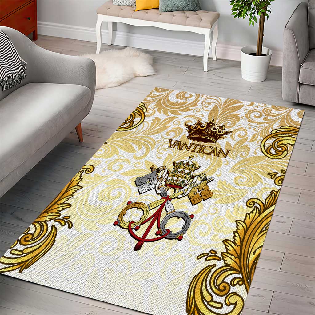 Vatican Gold Baroque Area Rug Papal Crown & Keys Vintage Catholic