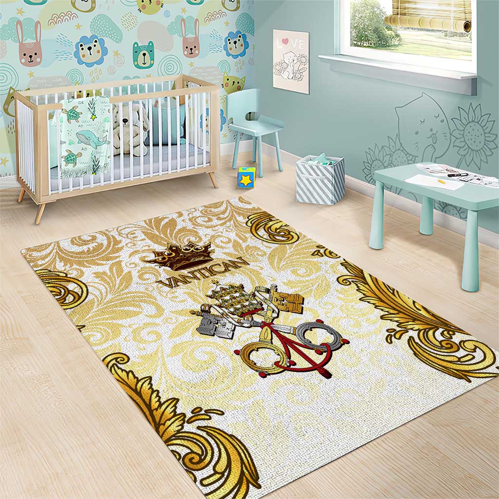 Vatican Gold Baroque Area Rug Papal Crown & Keys Vintage Catholic