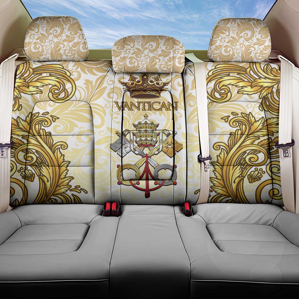 Vatican Gold Baroque Back Car Seat Cover Papal Crown & Keys Vintage Catholic