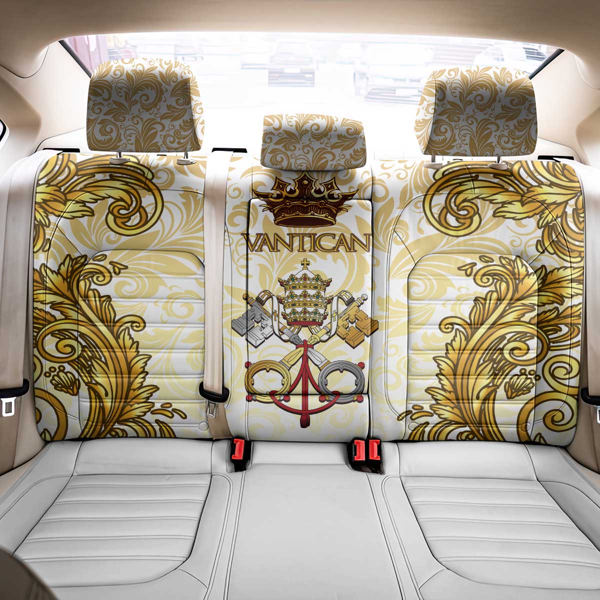 Vatican Gold Baroque Back Car Seat Cover Papal Crown & Keys Vintage Catholic