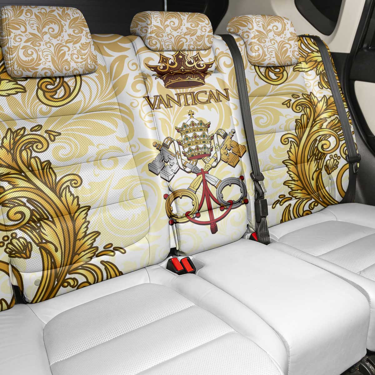 Vatican Gold Baroque Back Car Seat Cover Papal Crown & Keys Vintage Catholic