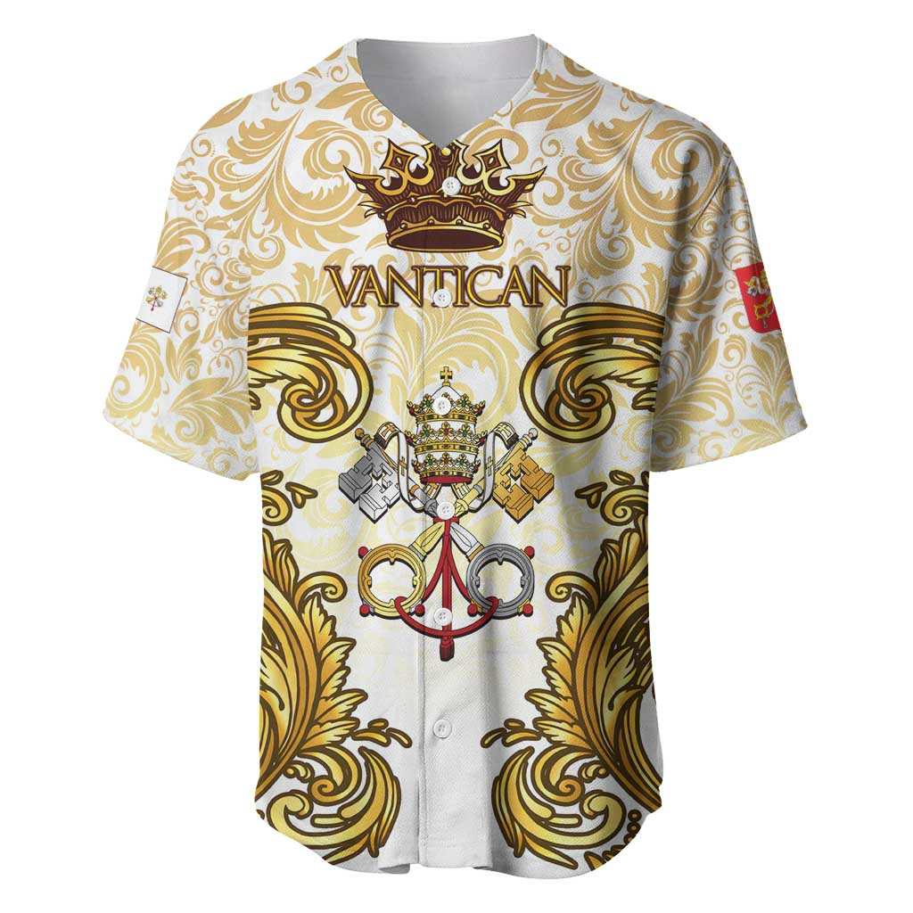 Vatican Gold Baroque Baseball Jersey Papal Crown & Keys Vintage Catholic
