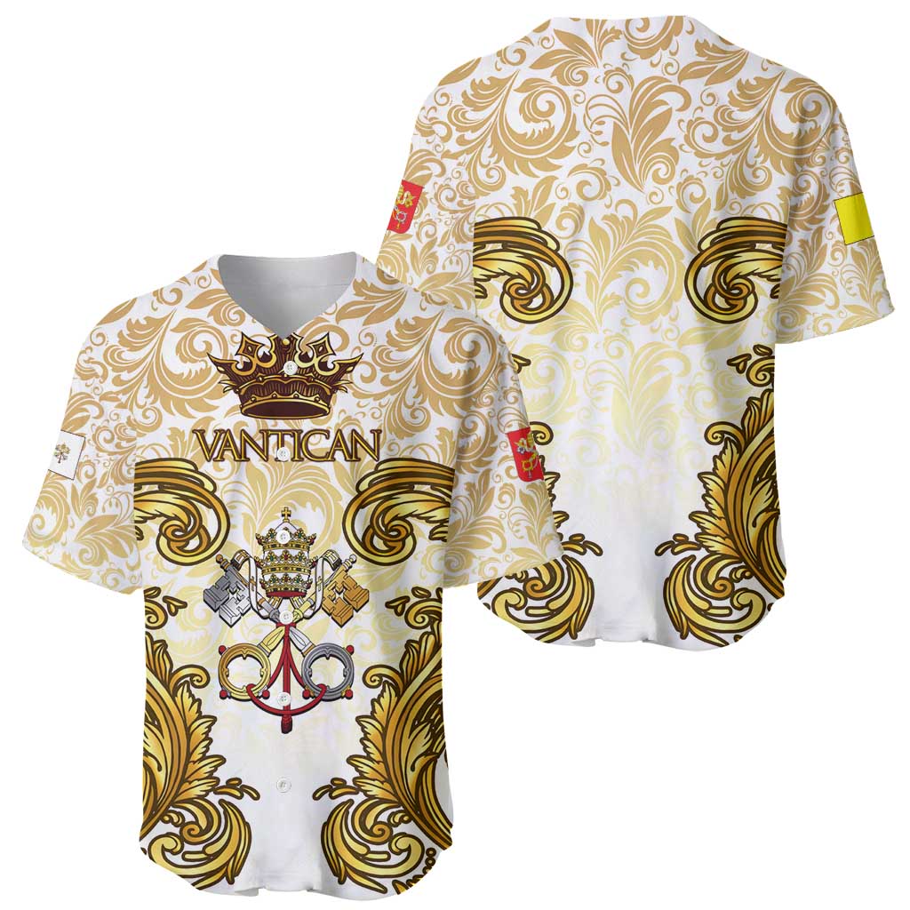 Vatican Gold Baroque Baseball Jersey Papal Crown & Keys Vintage Catholic