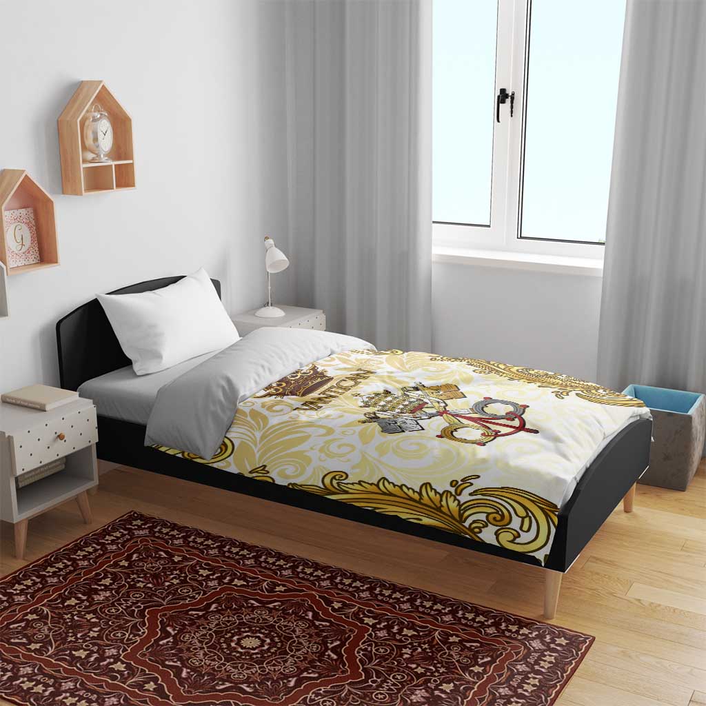 Vatican Gold Baroque Bedding Set Papal Crown & Keys Vintage Catholic