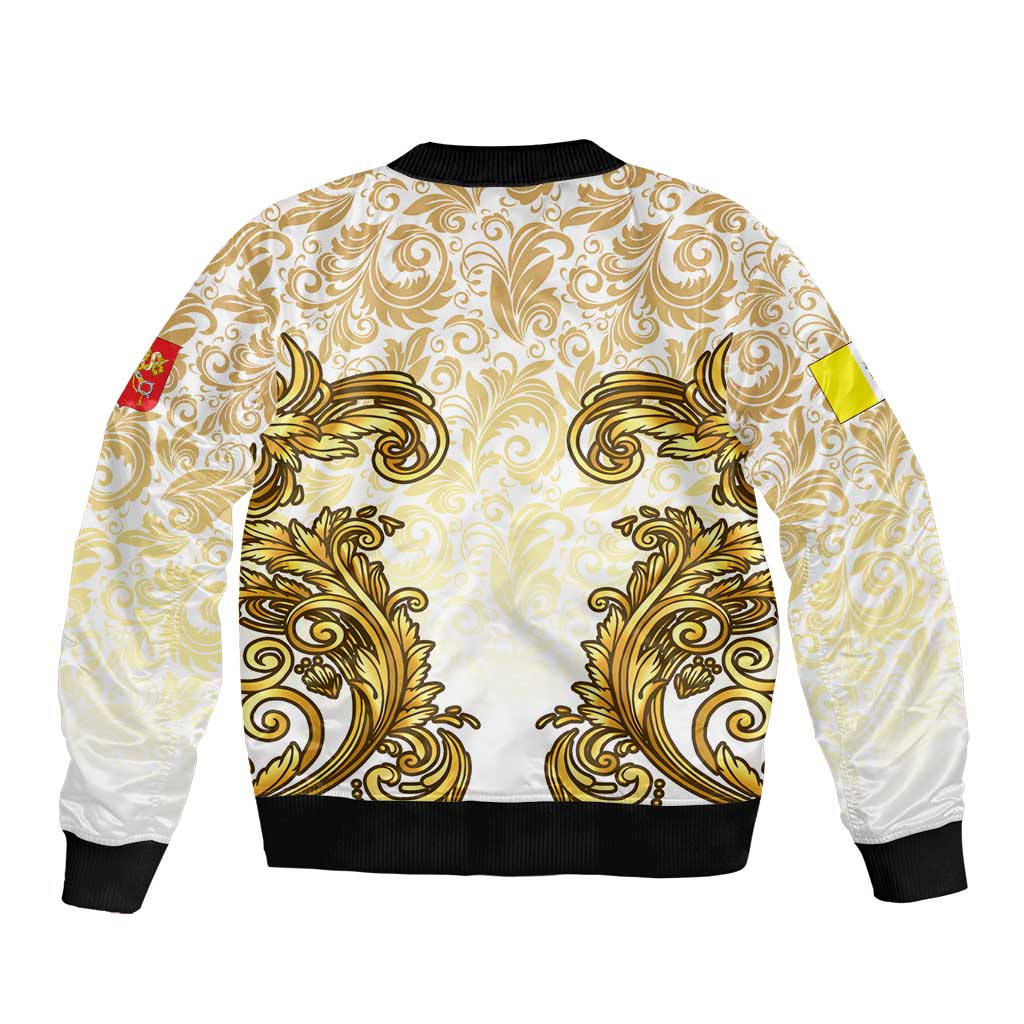 Vatican Gold Baroque Bomber Jacket Papal Crown & Keys Vintage Catholic