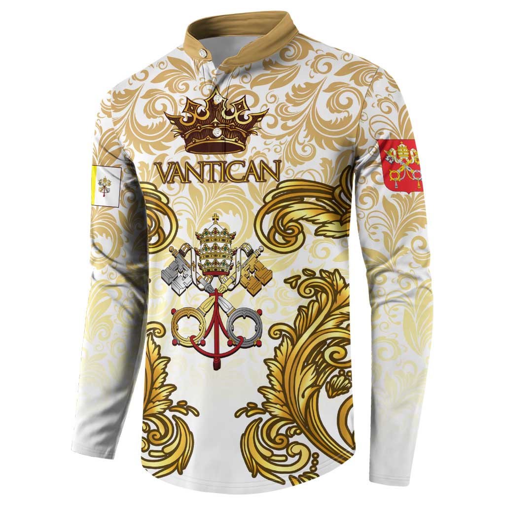 Vatican Gold Baroque Button Sweatshirt Papal Crown & Keys Vintage Catholic