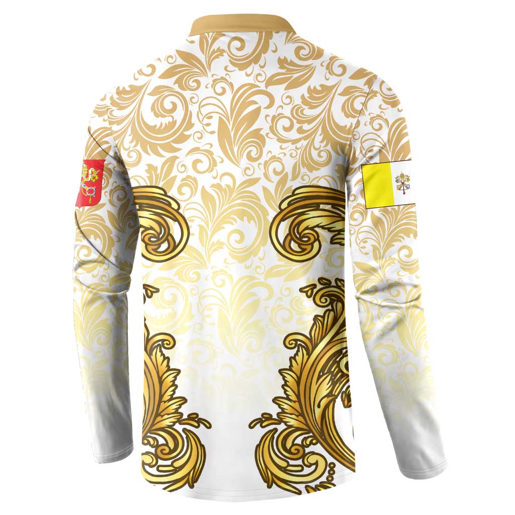 Vatican Gold Baroque Button Sweatshirt Papal Crown & Keys Vintage Catholic