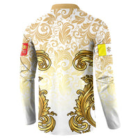 Vatican Gold Baroque Button Sweatshirt Papal Crown & Keys Vintage Catholic