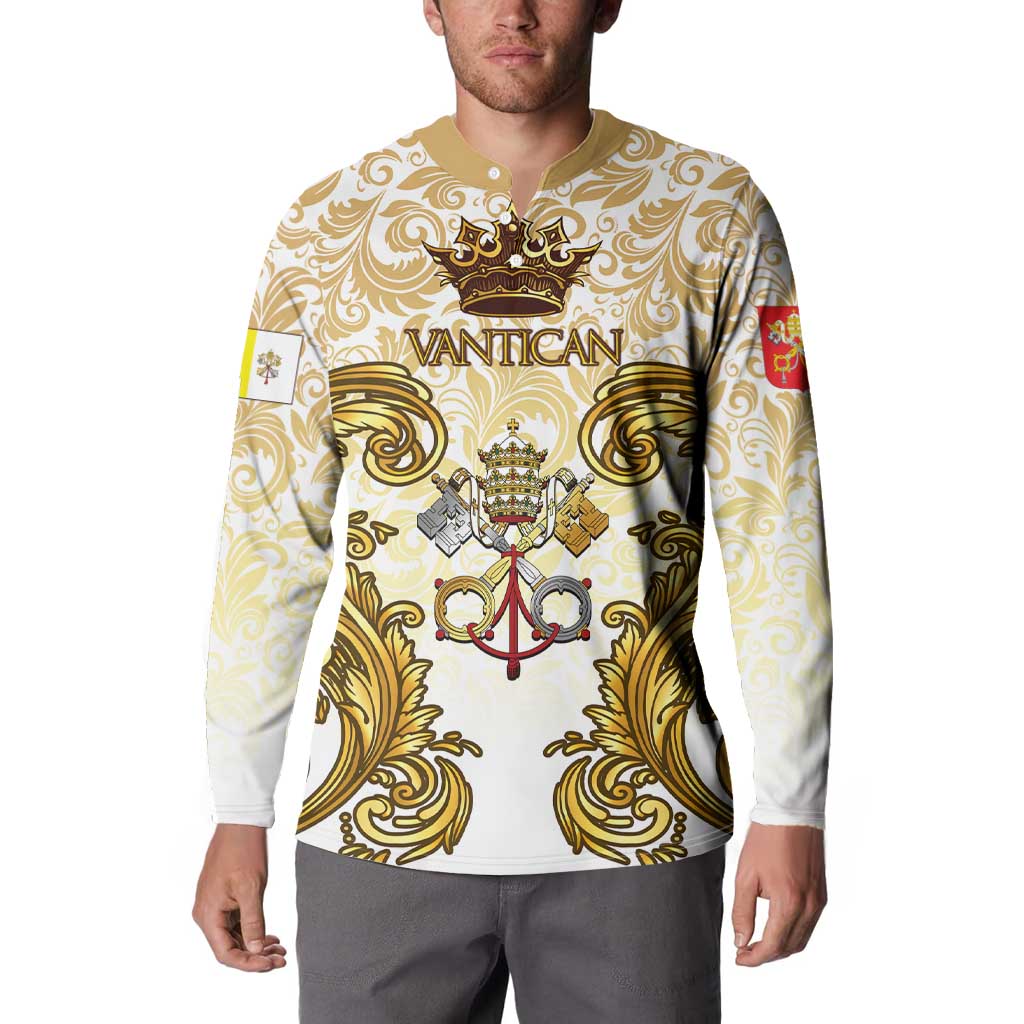 Vatican Gold Baroque Button Sweatshirt Papal Crown & Keys Vintage Catholic