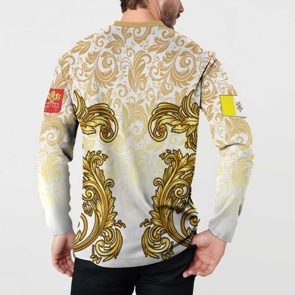 Vatican Gold Baroque Button Sweatshirt Papal Crown & Keys Vintage Catholic