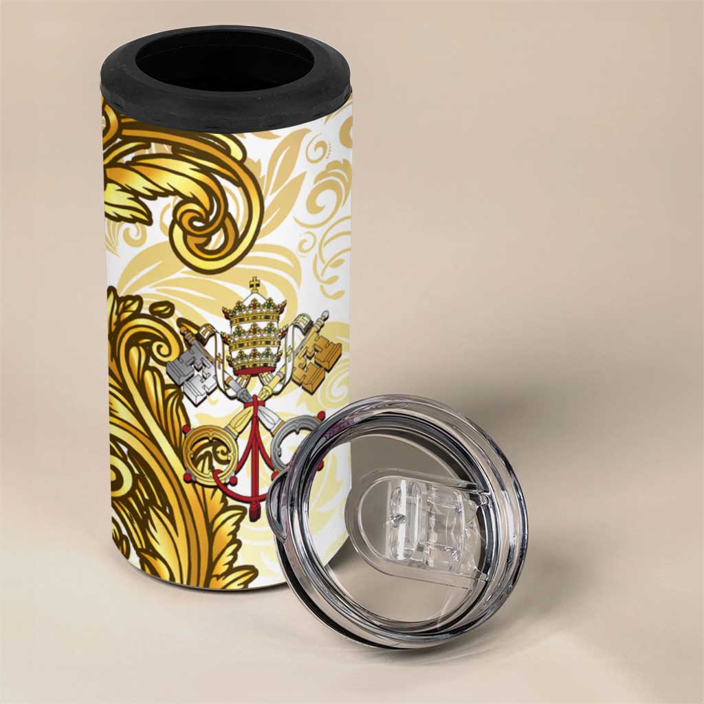 Vatican Gold Baroque 4 in 1 Can Cooler Tumbler Papal Crown & Keys Vintage Catholic