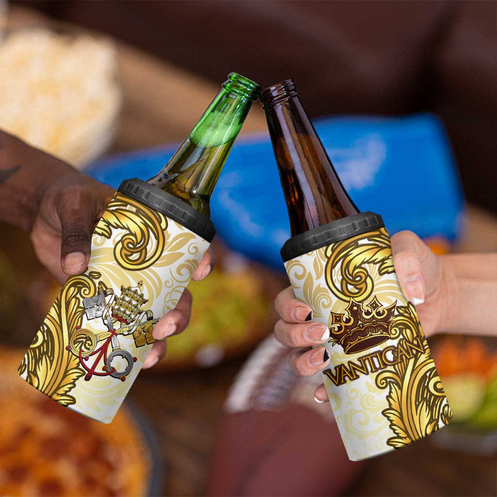 Vatican Gold Baroque 4 in 1 Can Cooler Tumbler Papal Crown & Keys Vintage Catholic