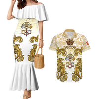 Vatican Gold Baroque Couples Matching Mermaid Dress and Hawaiian Shirt Papal Crown & Keys Vintage Catholic